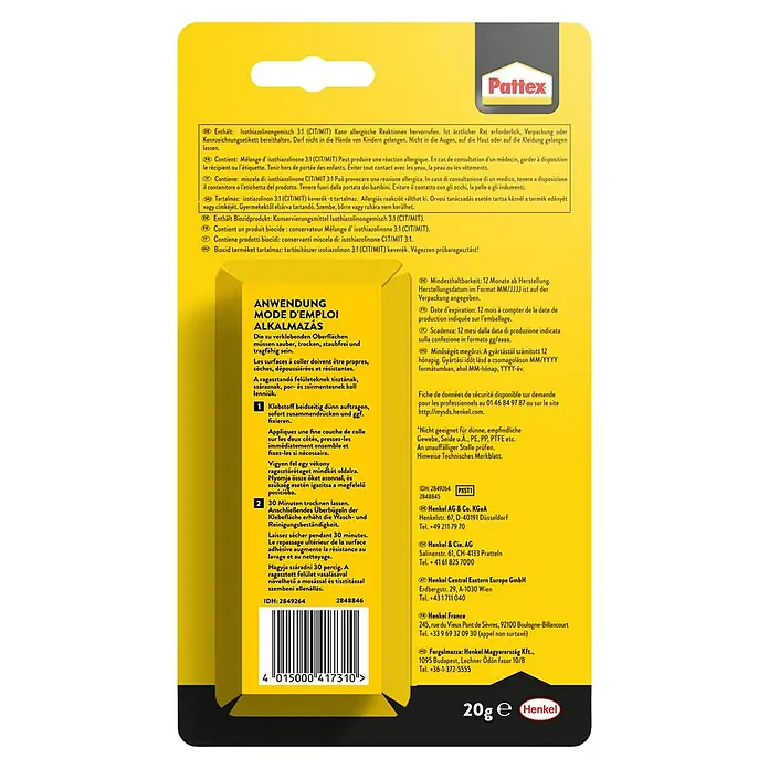 Pattex Spezialkleber Textil - 20 g - Pattex Kleberückstände Entferner Etikett. Entfernt Kleberückstände schnell und zuverlässig. Für saubere Oberflächen und eine starke Haftung.