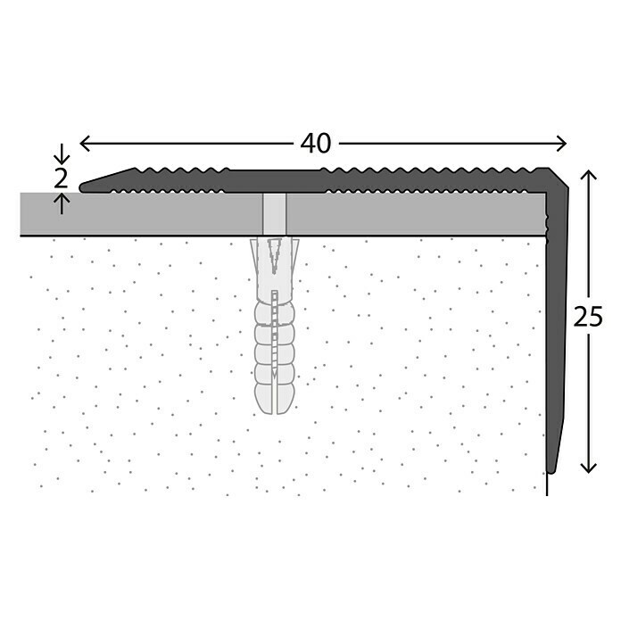 LOGOCLIC Treppenkantenprofil 293Silber, 1 m x 40 mm x 25 mm, Montageart: Schrauben Detail Shot