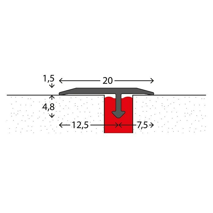 LOGOCLIC T-profil (Srebrno, 2,7 m x 20 mm, Vrsta montaže: Lijepljenje)