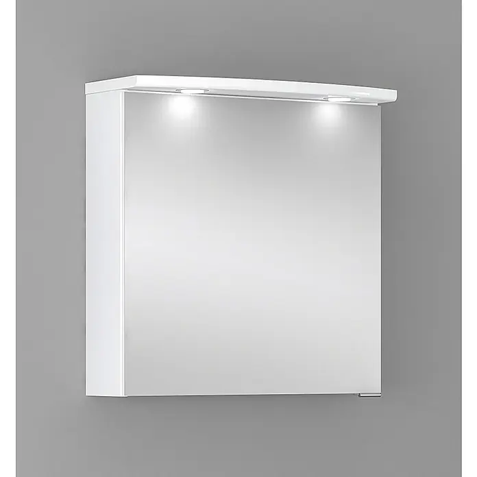 Camargue Orion LED-Spiegelschrank - B x H: 60 x 67,2 cm, Mit Beleuchtung, Weiß - Ein weißer Spiegelschrank mit integrierter Beleuchtung hängt an einer grauen Wand.
