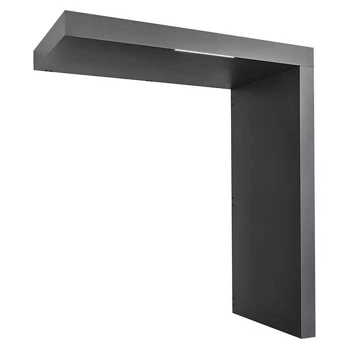 Gutta Rechteckvordach BS Plus 200 UP ST - 200 x 90 x 15,5 cm, Seitenteil rechts - Dunkelgrauer L-förmiger moderner Rahmen mit integrierter linearer Leuchte an der Unterseite.