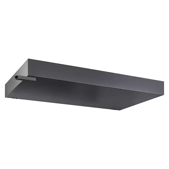 Gutta Rechteckvordach BS Plus 160 UP WSP - 160 x 90 x 15,5 cm, Wasserspeier links - Dunkelgraue rechteckige LED-Deckenleuchte mit schlankem Profil und kleinem eckigen Arm.