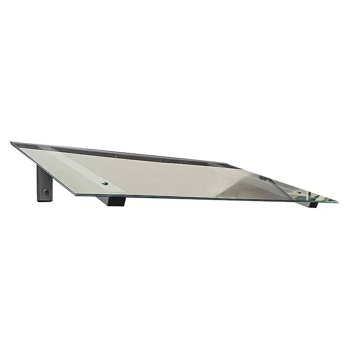 Gutta Pultvordach PT/SE - 140 x 98 x 34,5 cm, Graualuminium RAL 9007, Verbundsicherheitsglas klar 8 mm - Schräges Glasvordach mit dunklen Metallhalterungen.