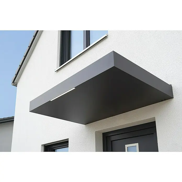Gutta Rechteckvordach BS Standard 160 UP - 160 x 90 x 15,5 cm - Moderne Haustürvordach mit integrierter Beleuchtung und schlichtem Design. Das Vordach schützt den Eingangsbereich vor Witterungseinflüssen.