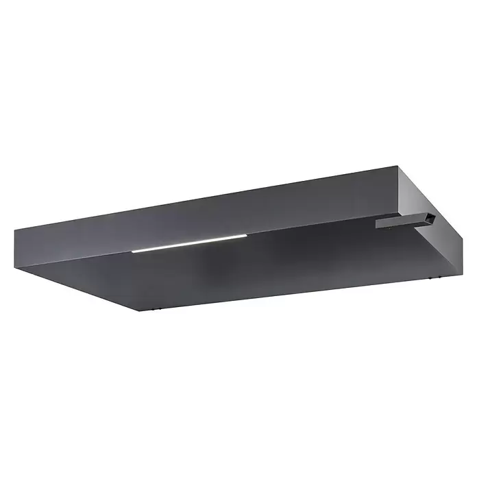 Gutta Rechteckvordach BS Plus 160 UP WSP - 160 x 90 x 15,5 cm, Wasserspeier rechts - Dunkelgraue rechteckige Außenwandleuchte mit integriertem linearem LED und kleinem Sensorarm.
