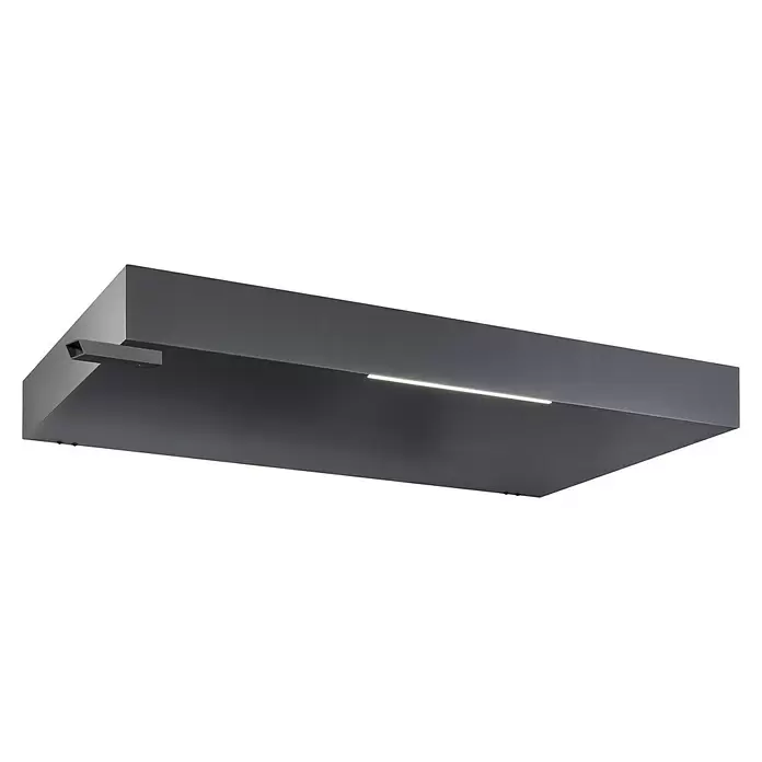 Gutta Rechteckvordach BS Plus 160 UP WSP - 160 x 90 x 15,5 cm, Wasserspeier links - Dunkelgraue rechteckige LED-Wandleuchte mit linearem Lichtstreifen und integriertem Sensor.