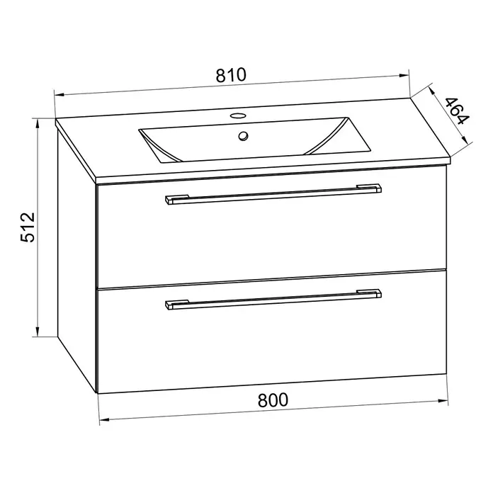 VCM Badinos Badmöbel-Set - 81 cm, Sonoma-Eiche, 2 -tlg. - Abbildung eines Waschtischunterschranks mit zwei Schubladen und Aufsatzwaschbecken. Das Möbelstück ist in einem schlichten Design gehalten.