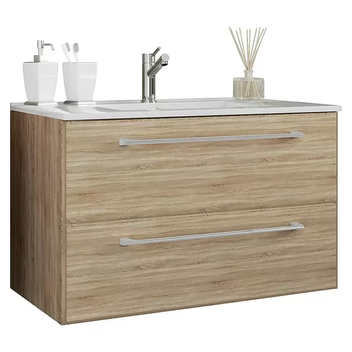 VCM Badinos Badmöbel-Set81 cm, Sonoma-Eiche, 2 -tlg.