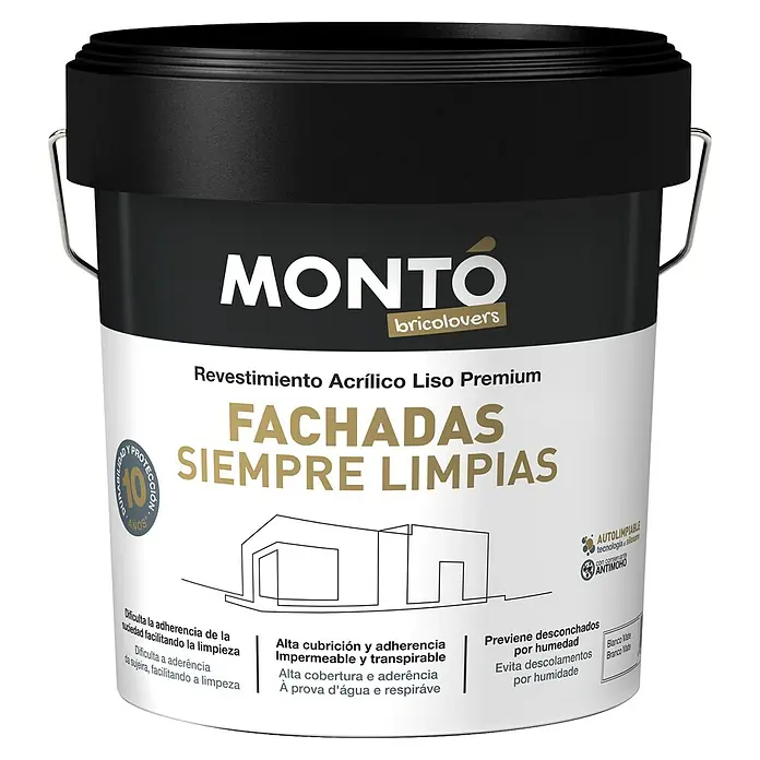 Montó Bricolovers Pintura para fachadas de silicona Siempre Limpias - Blanco, 15 l - Bote de pintura para fachadas Montó, Acrílico Premium, para fachadas siempre limpias, con alta cobertura.