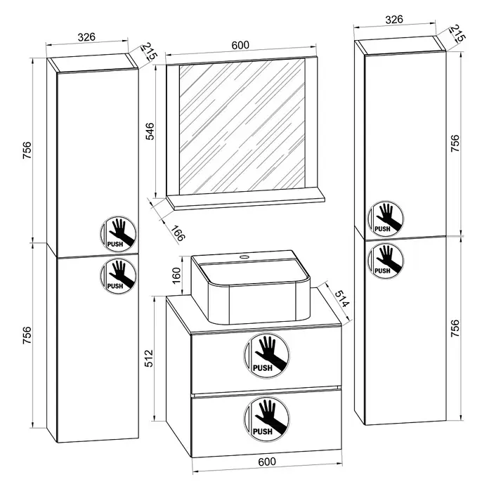 VCM Lendas Badmöbel-Set127 cm, Honig-Eiche