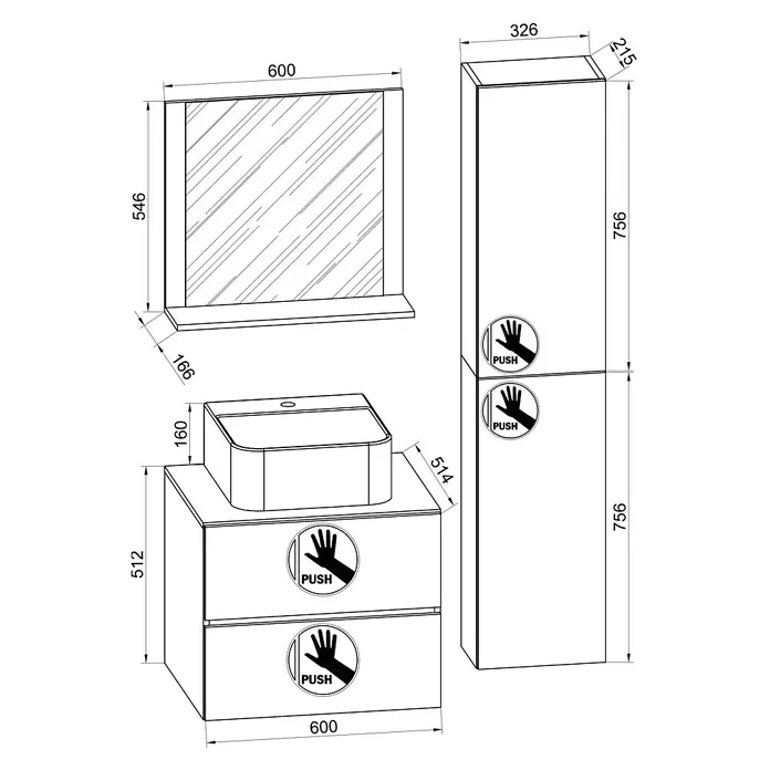 VCM Lendas Badmöbel-Set94 cm, Honig-Eiche/Weiß