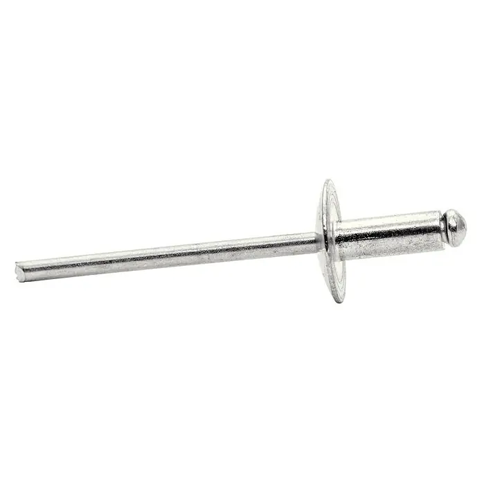 Rapid Blindniete XL - Nietlänge: 10 mm, Nietdurchmesser: 4 mm, 50 Stk. - Das Bild zeigt eine silberfarbene Blindniete mit einem langen Stift und einem breiten Kopf, die für vielfältige Befestigungen verwendet wird.