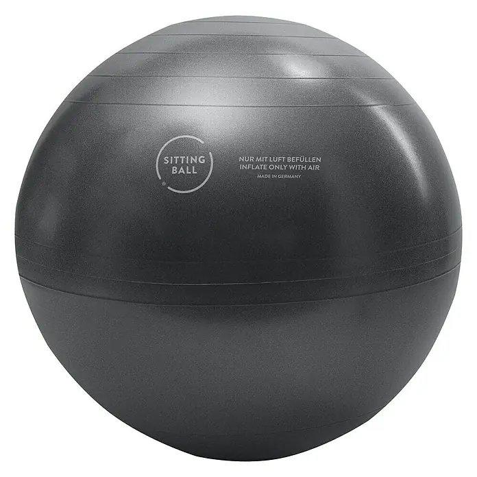 Sitting Ball Gymnastikball Felt - Senf, Durchmesser: 65 cm, 100 % Polyester - Ein grauer Sitzball mit der Aufschrift "Sitting Ball". Nur mit Luft befüllen. Hergestellt in Deutschland.