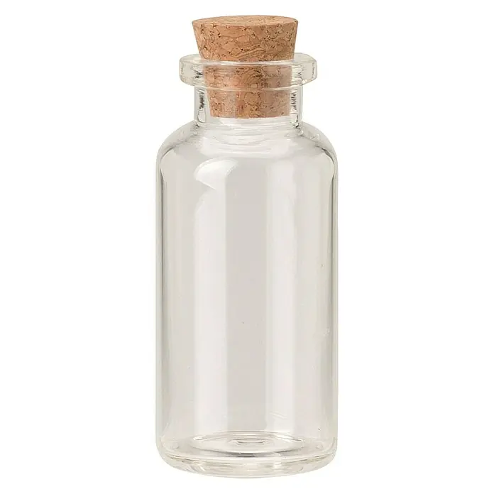 Glorex Glasflasche mit Korken - 20 ml, Ø x H: 3 x 6,5 cm - Klares Glasfläschchen mit Korkverschluss, ideal für kleine Flüssigkeiten oder dekorative Zwecke. Praktisch und stilvoll.