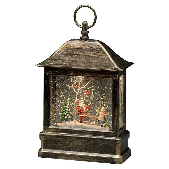 Konstsmide LED-Schneelaterne Weinnachtsmann und Kind - Innen, Braun, 17,5 x 8,5 x 25 cm, Batteriebetrieben - Dekorative Weihnachts-Laterne mit Weihnachtsmann- und Kindermotiv. Sie verbreitet festliche Stimmung und ist eine tolle Ergänzung für die Weihnachtsdeko.