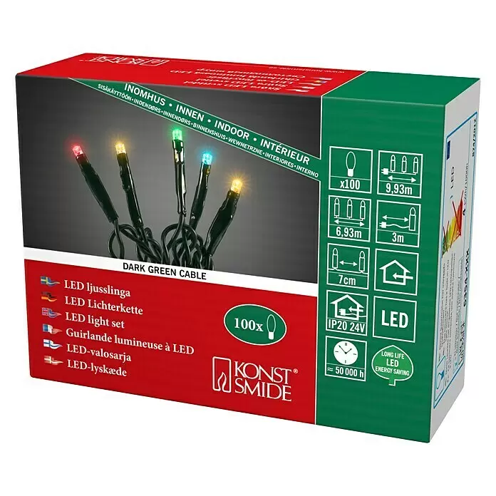 Konstsmide LED-Lichterkette Micro LED - Innen, Lichtfarbe: Mehrfarbig, Anzahl Leuchtmittel: 100 Stk., Netzbetrieben