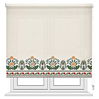 Estor enrollable Cenefa Flor Ikat (An x Al: 120 x 190 cm, Blanco, Formas y patrones)