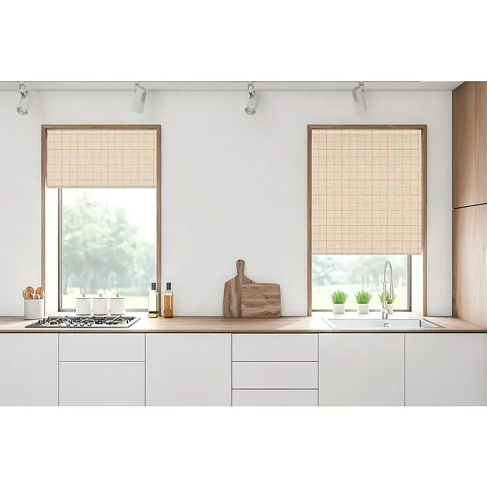 Estor enrollable Cuadro Ajedrez - An x Al: 120 x 190 cm, Natural, Formas y patrones - Elegantes estores enrollables con un estampado de cuadros en beige y marrón que decoran la ventana con estilo y protegen de la luz no deseada.