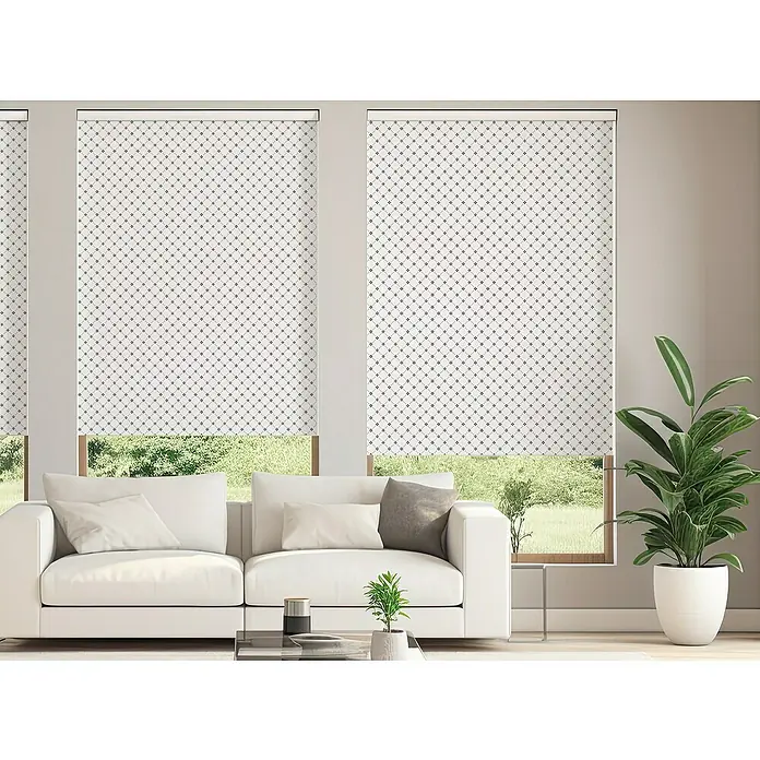 Estor enrollable Celosía - An x Al: 90 x 190 cm, Blanco, Formas y patrones - Elegantes estores estampados en un salón luminoso, que proporcionan privacidad y un toque de elegancia.