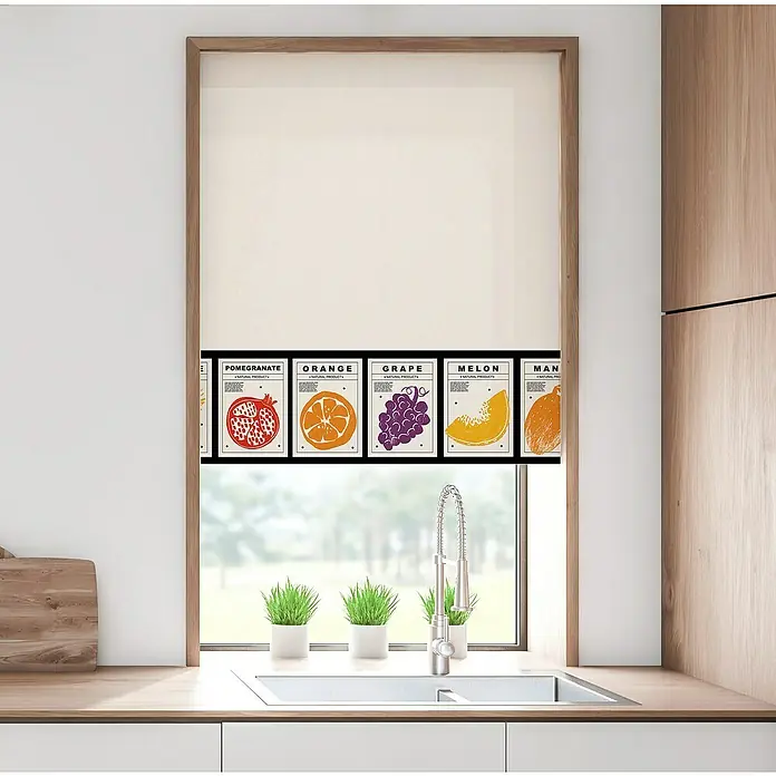 Estor enrollable Frutas - An x Al: 135 x 190 cm, Gris, Formas y patrones - Un estor enrollable con un colorido patrón de frutas, que añade un toque lúdico a la cocina y filtra suavemente la luz del día.