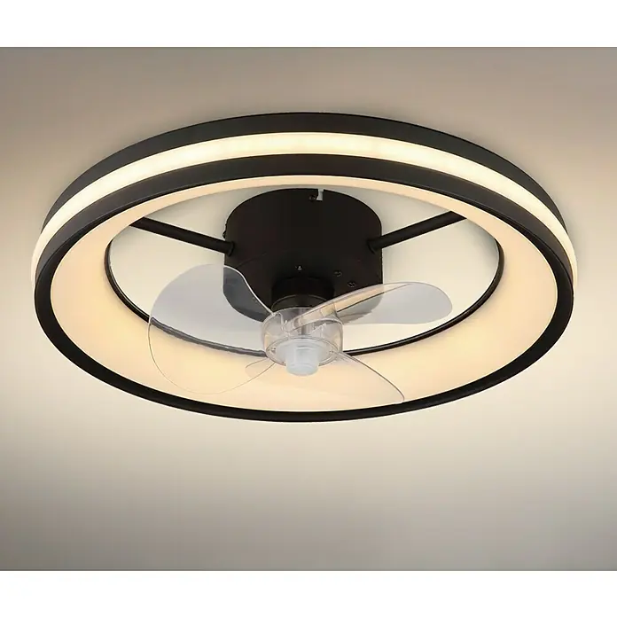 Deckenventilator mit LED-Beleuchtung - Schwarz, 49,5 cm, 50 W - Moderne Deckenleuchte mit Ventilator, kreisförmigem Design und integrierter LED-Beleuchtung für eine stilvolle Raumausleuchtung und Kühlung.
