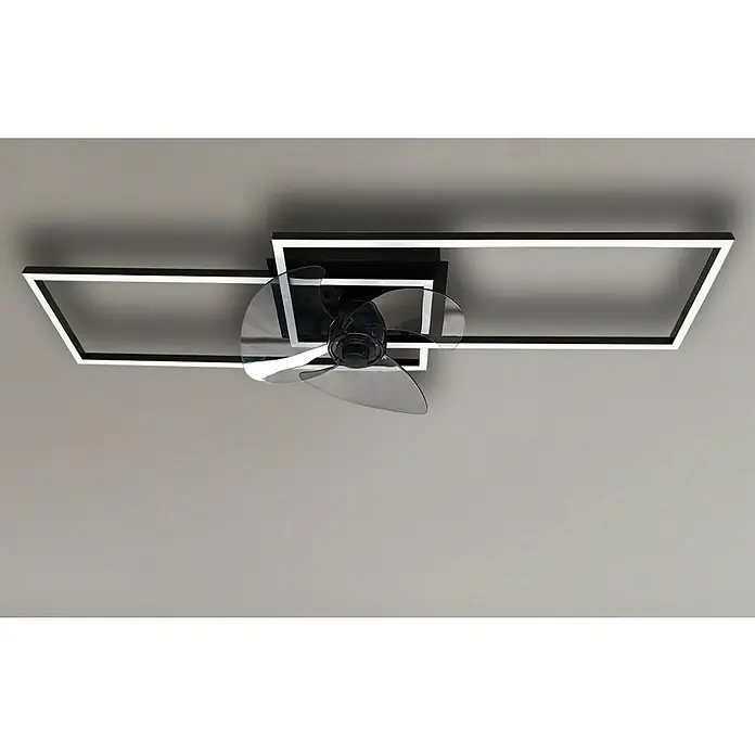 Deckenventilator mit LED-Beleuchtung Castelo - Schwarz, 55 W - Moderne Deckenleuchte mit Ventilator und LED-Leuchten in quadratischen Rahmen. Diese stilvolle Lampe bietet Beleuchtung und Kühlung in einem Gerät.