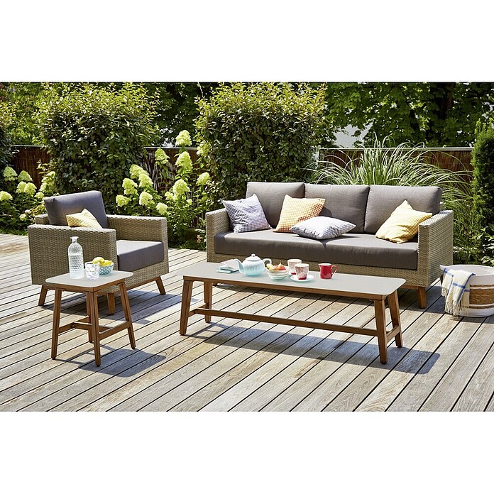 Sunfun Anika Loungemöbel-Set (4-tlg., Polyrattan, Hellgrau)