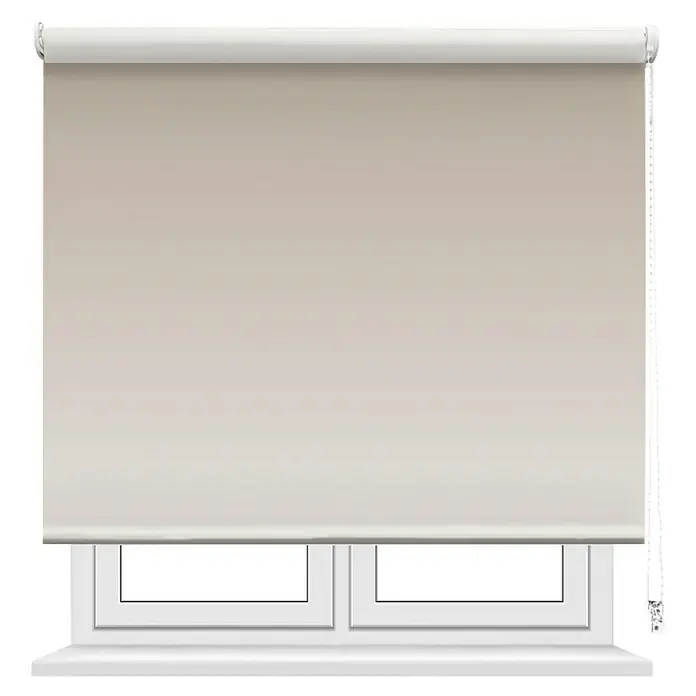 Estor enrollable Screen 5% Degradado - An x Al: 90 x 250 cm, Hummus - Persianas enrollables beige dan sombra a una ventana, ofreciendo privacidad y control de luz para cualquier habitación.
