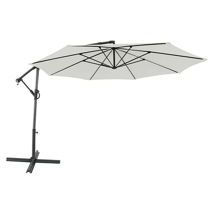 Sunfun Ampelschirm Toscana - Natur, Durchmesser Bespannung: 350 cm - Freischwebender Sonnenschirm in Weiß mit schwarzem Gestell. Ideal für Schatten und Entspannung im Freien.