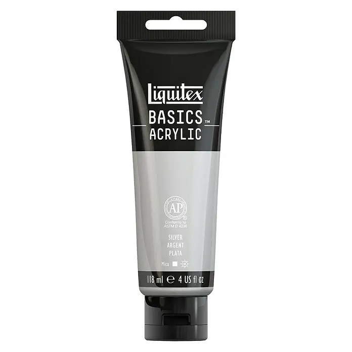 Liquitex Basics Acrylfarbe - Silber, 118 ml - Tube Liquitex Basics Acrylfarbe in Silber, ideal für Künstler und Hobbyanwender. Hochwertige Farbe für vielfältige Anwendungen.
