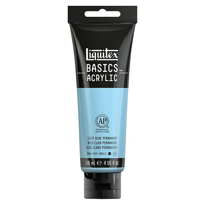 Liquitex Basics Acrylfarbe - Permanentblau hell, 118 ml - Eine Tube Liquitex Basics Acrylfarbe in der Farbe Hellblau Permanent, ideal für Künstler und Hobbybastler.