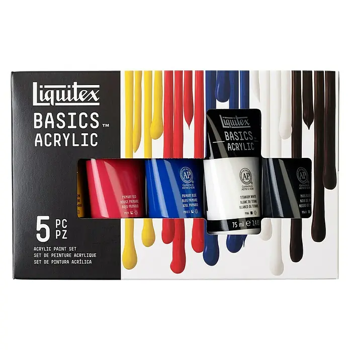 Liquitex Basics Acrylfarben-Set - Farbig sortiert, 5 Stk. x 75 ml, Tube - Liquitex Basics Acrylfarben Set mit 5 Farben, perfekt für Einsteiger und Studenten. Hochwertige Pigmente sorgen für lebendige und dauerhafte Kunstwerke.