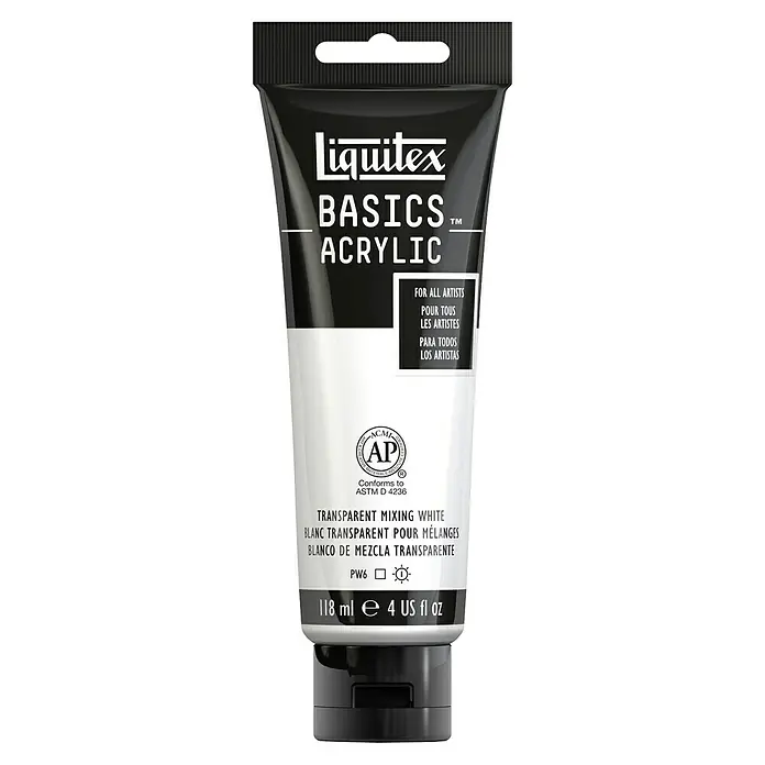Liquitex Basics Acrylfarbe - Transparent Mischweiß, 118 ml - Eine Tube Liquitex Basics Acrylfarbe in Transparent Mixing White, ideal für Künstler und zum Mischen von Farbtönen.