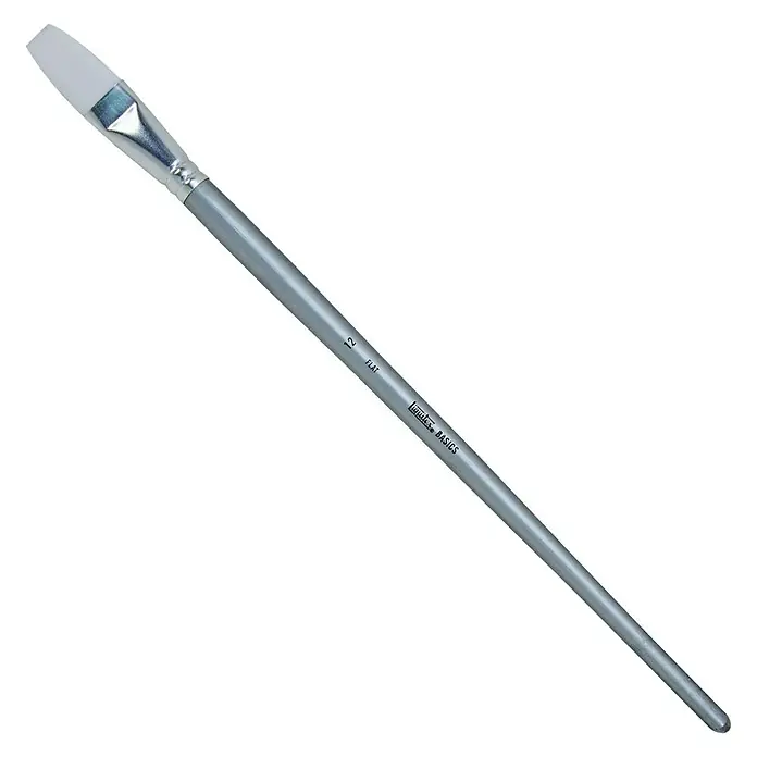 Liquitex Basics Flachpinsel - Größe Pinsel: 12, Nylonfaser, Holz - Flacher Liquitex Basics Pinsel, Größe 12, ideal für gleichmäßigen Farbauftrag und breite Striche auf Leinwänden oder anderen Malgründen.