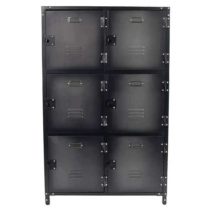 Metall-Mehrzweckschrank Vintage Industrial Style - 35 x 75 x 120 cm, Anzahl Türen: 6 Stk., Anzahl Fächer: 6 Stk. - Schwarzes Metall-Spind mit sechs Fächern und industriellem Design, ideal für die Aufbewahrung von Kleidung oder persönlicher Gegenstände.