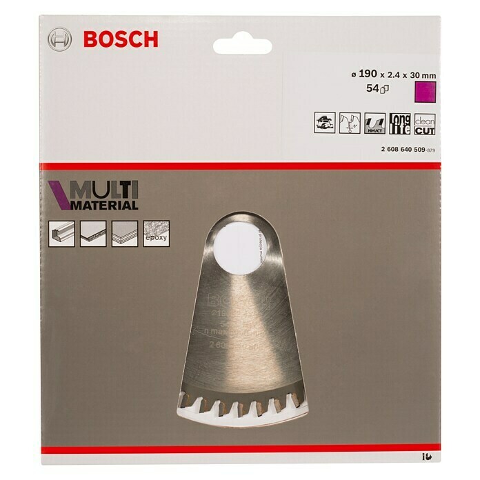 Bosch Kreissägeblatt Multimaterial (Durchmesser: 190 mm, Bohrung: 30 mm, Anzahl Zähne: 54 Zähne)