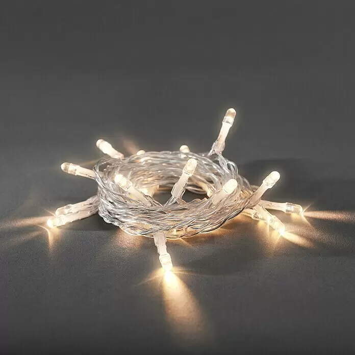Konstsmide LED-Lichterkette Lichterkette - Innen, Lichtfarbe: Warmweiß, Anzahl Leuchtmittel: 50 Stk., Batteriebetrieben - Gewickelte LED-Lichterkette mit warmweißem Leuchten und transparentem Kabel.