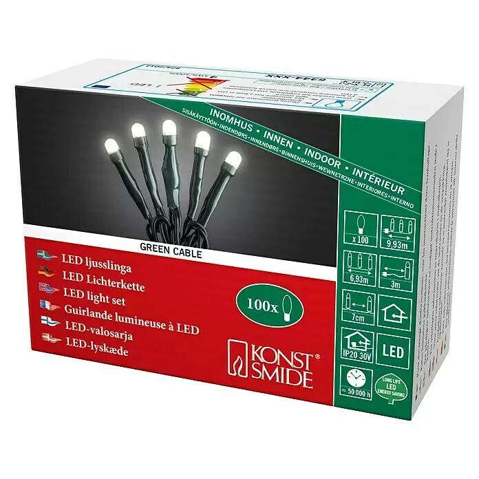 Konstsmide LED-Lichterkette Micro LED - Innen, Lichtfarbe: Warmweiß, Anzahl Leuchtmittel: 100 Stk., Netzbetrieben
