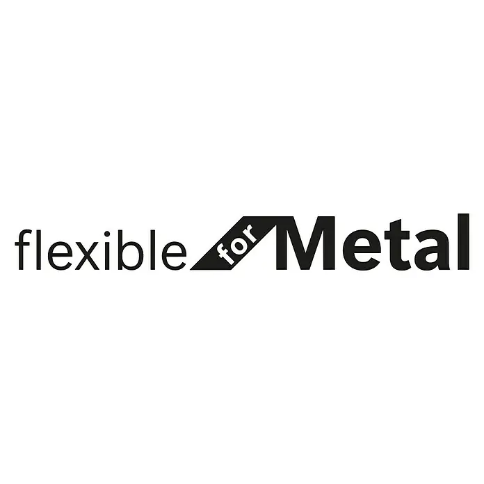 Bosch Säbelsägeblatt S 522 BF - Einsatzbereich: Blech, Länge: 100 mm - Logo von "flexible for Metal", das den Slogan in einer klaren, modernen Typografie mit einem stilisierten Pfeil über dem Wort "for" zeigt.