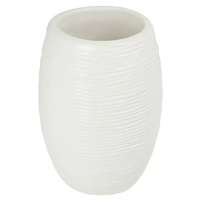 Venus Linea Zahnputzbecher - Weiß, Keramik - Weiße, strukturierte Keramikvase, ideal für Dekoration und Blumenarrangements. Schlichtes Design für jeden Raum.