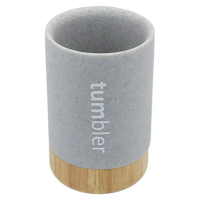 Venus Cooper Zahnputzbecher - Polyresin, Grau - Badezimmer-Tumbler mit grauem Steineffekt und Bambusbasis. Ein stilvolles und nachhaltiges Accessoire für jedes Badezimmer.