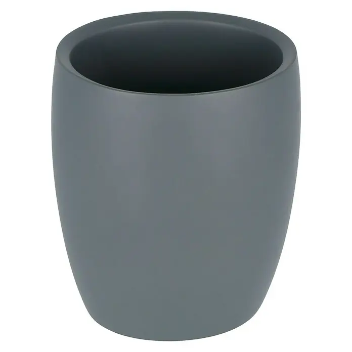 Venus Flakoni Zahnputzbecher - Grau, Polyresin - Ein grauer Becher auf schwarzem Hintergrund. Der Becher hat eine zylindrische Form und eine glatte Oberfläche.
