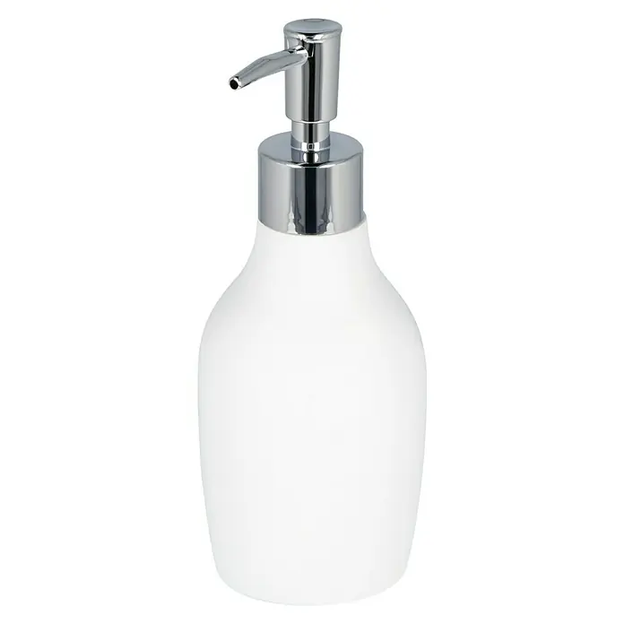 Venus Flakoni Seifenspender - Weiß, Polyresin - Elegante weiße Seifenspenderflasche mit einem glänzenden Chrom-Spender, ideal für jedes Badezimmer. Stilvoll und funktional.
