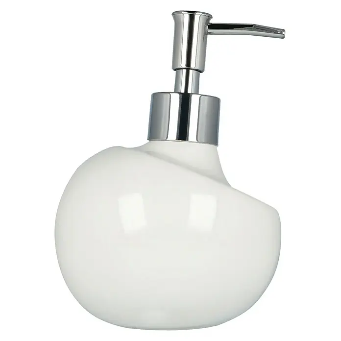 Venus Seifenspender Bowl - Keramik, Weiß, Durchmesser: 10,5 cm - Elegantes Seifenspender-Design mit einer runden, weißen Keramikbasis und einem glänzenden Chrompumpenkopf für stilvolle Hygiene.