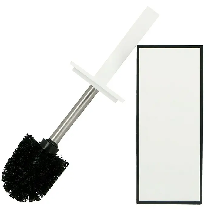 Camargue Couture WC-Bürstengarnitur - Polyresin, Weiß/Schwarz - Toilettenbürste mit Halterung. Die Bürste hat einen schwarzen Bürstenkopf, einen Stahlgriff und einen weißen Griff.