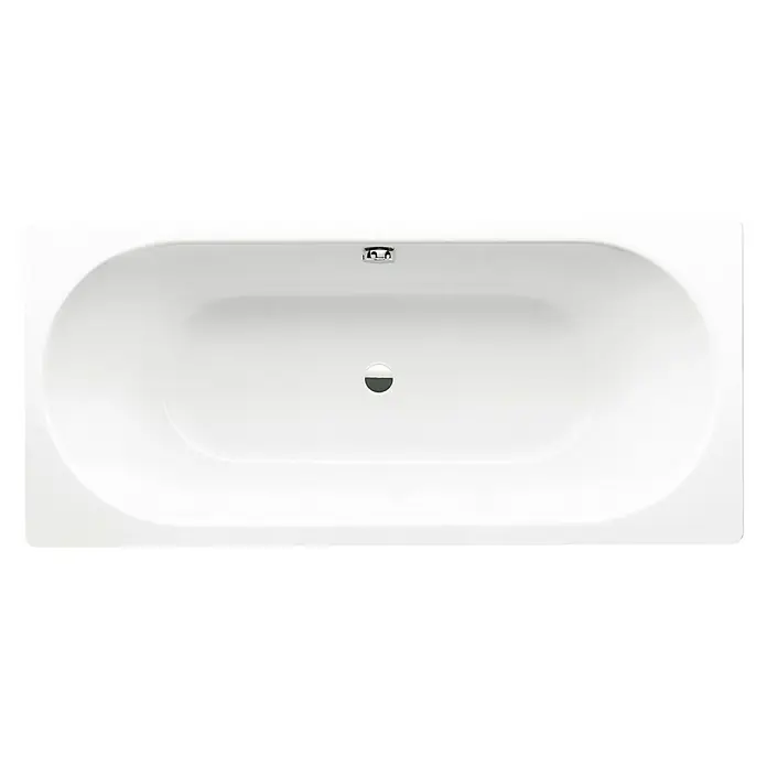 Kaldewei Badewanne Classic Duo 105 - 170 x 70 cm, Stahl-Email, Alpinweiß - Draufsicht auf eine moderne, rechteckige Badewanne in Weiß mit ovalem Innenraum und Chromarmaturen, die für ein stilvolles Badeerlebnis sorgt.