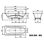 Kaldewei Badewanne Vaio Duo 950 (180 x 80 cm, Stahl-Email)