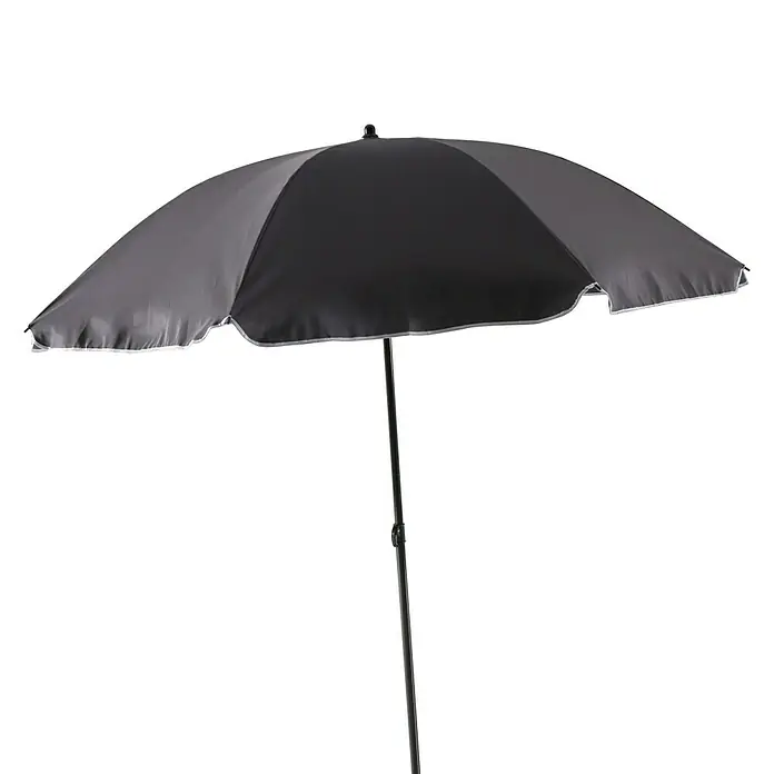 Sunfun Sombrilla Laguna - Colores surtidos, Diámetro de cobertura: 200 cm - Primer plano de una sombrilla gris con un borde blanco, que proporciona sombra y protección contra el sol.
