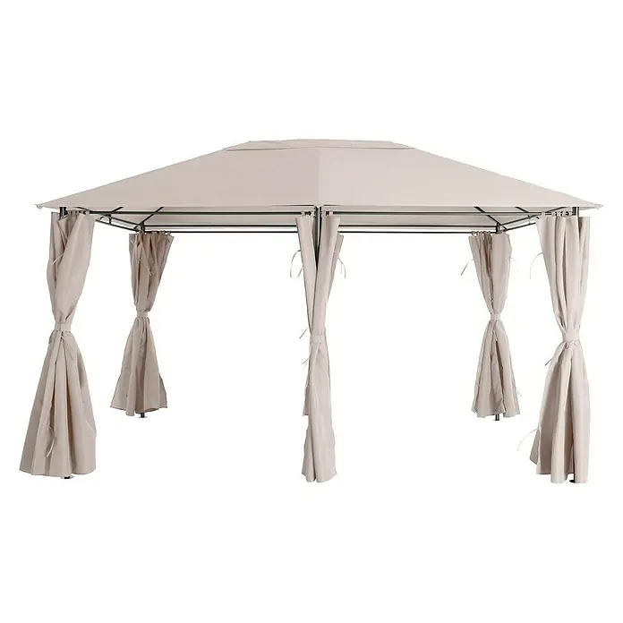 Sunfun Carpa con laterales Dominica - An x Pr: 296 x 396 cm, Color del techo: Beige - Elegante gazebo de jardín con cortinas beige, perfecto para espacios exteriores con estilo y momentos acogedores. Ofrece sombra y privacidad.