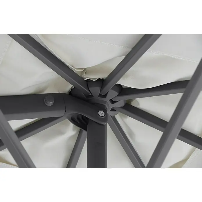 Sunfun Techo de repuesto Ligurien - Crudo - Primer plano de la estructura interna de una sombrilla con marco gris y tela blanca.